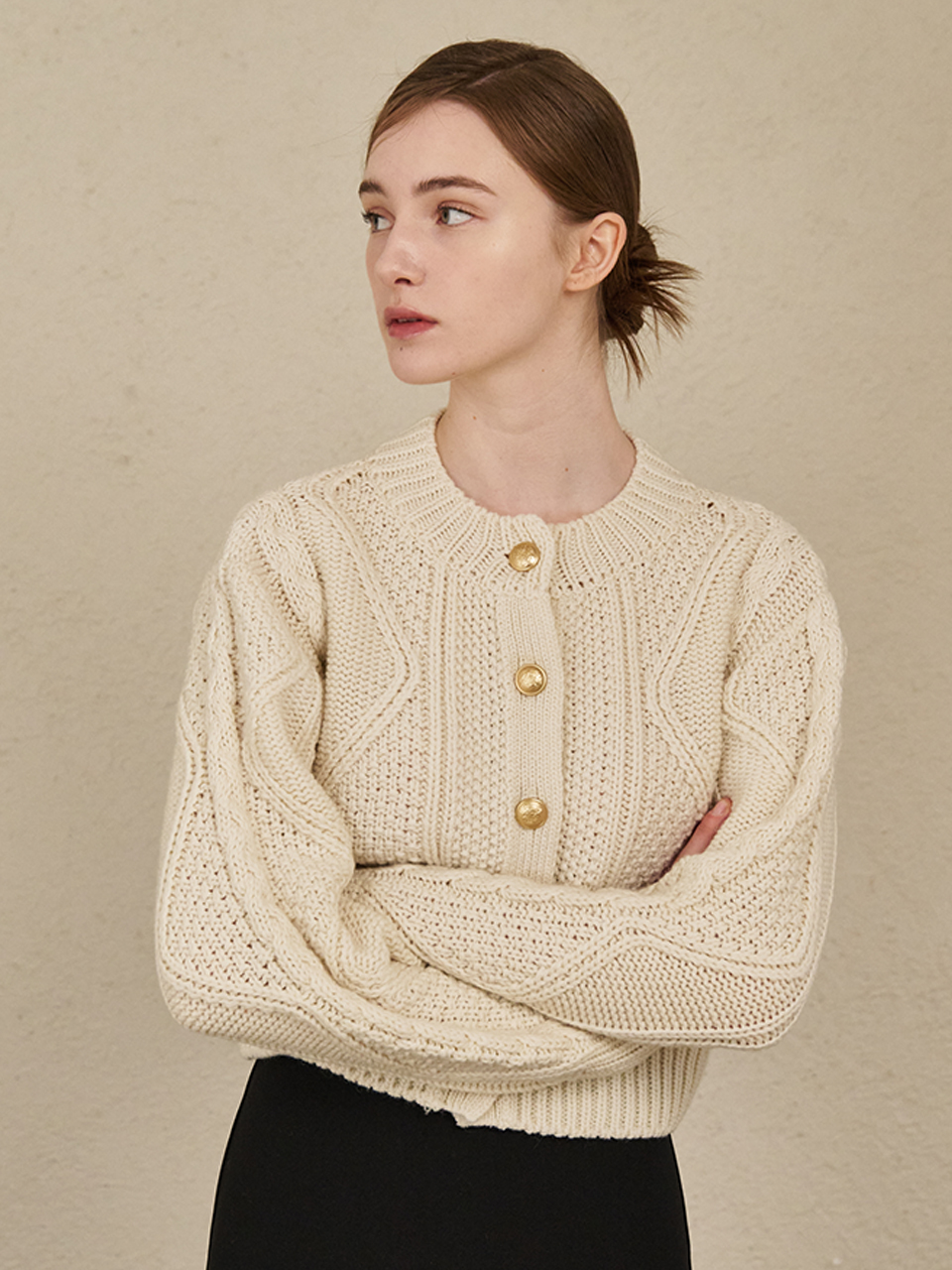 Cable Wool knit Cardigan-Ivory